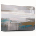 Acrylic glass wall art featuring an abstract design of colorful strokes and lines, displayed from a side view with pins, ideal for modern decor.