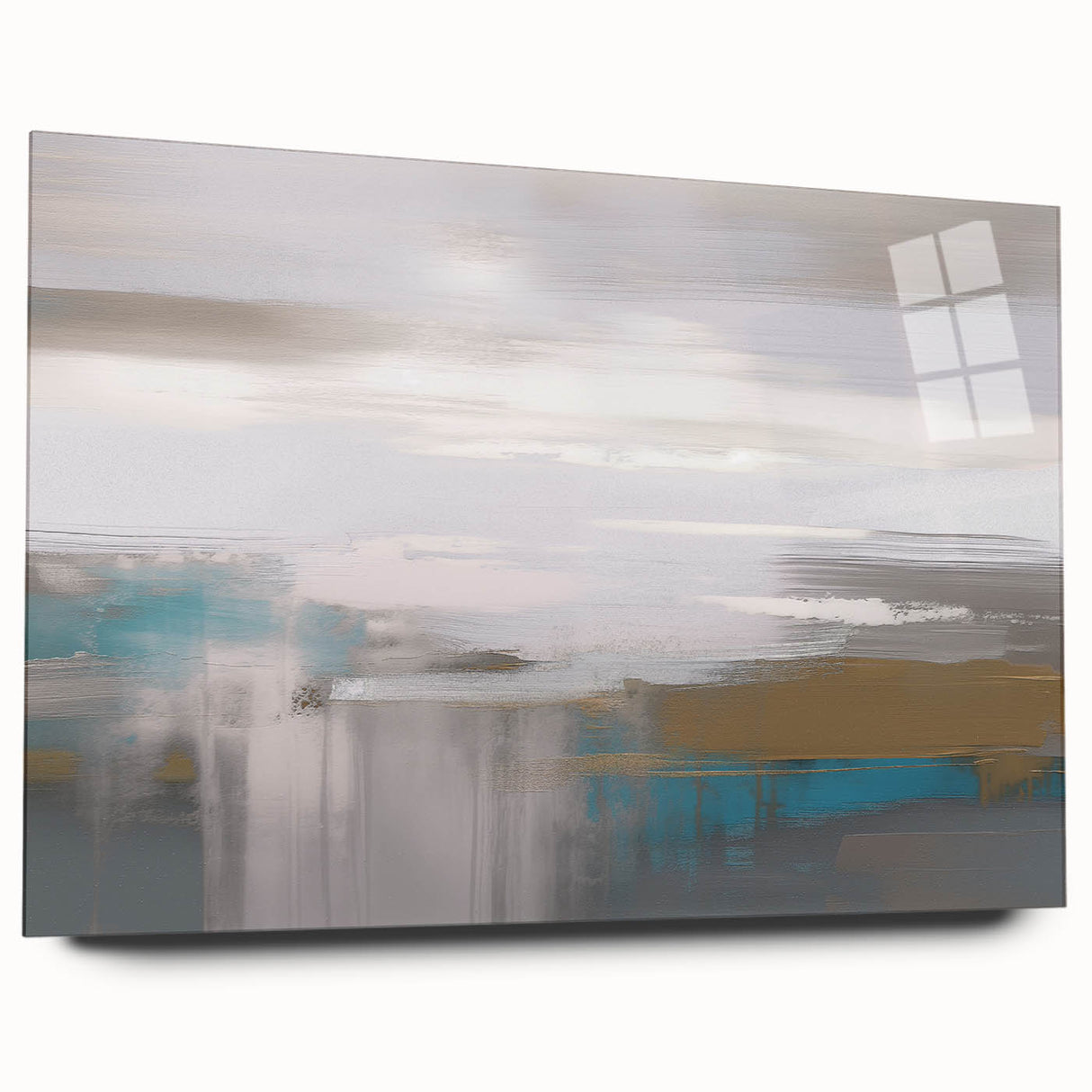 Abstract wall art featuring a dynamic design of colorful strokes and lines, displayed in a side view to showcase its acrylic glass finish and modern aesthetic. Perfect for adding a contemporary touch to home decor.