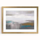 Abstract wall art featuring elegant strokes and lines in soft pastel colors, framed in a gold mat, adding a touch of modern sophistication to any decor. Perfect for contemporary home aesthetics.