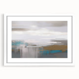 Abstract wall art featuring dynamic strokes and lines in muted tones, framed with a white mat, perfect for modern decor and artistic expression.