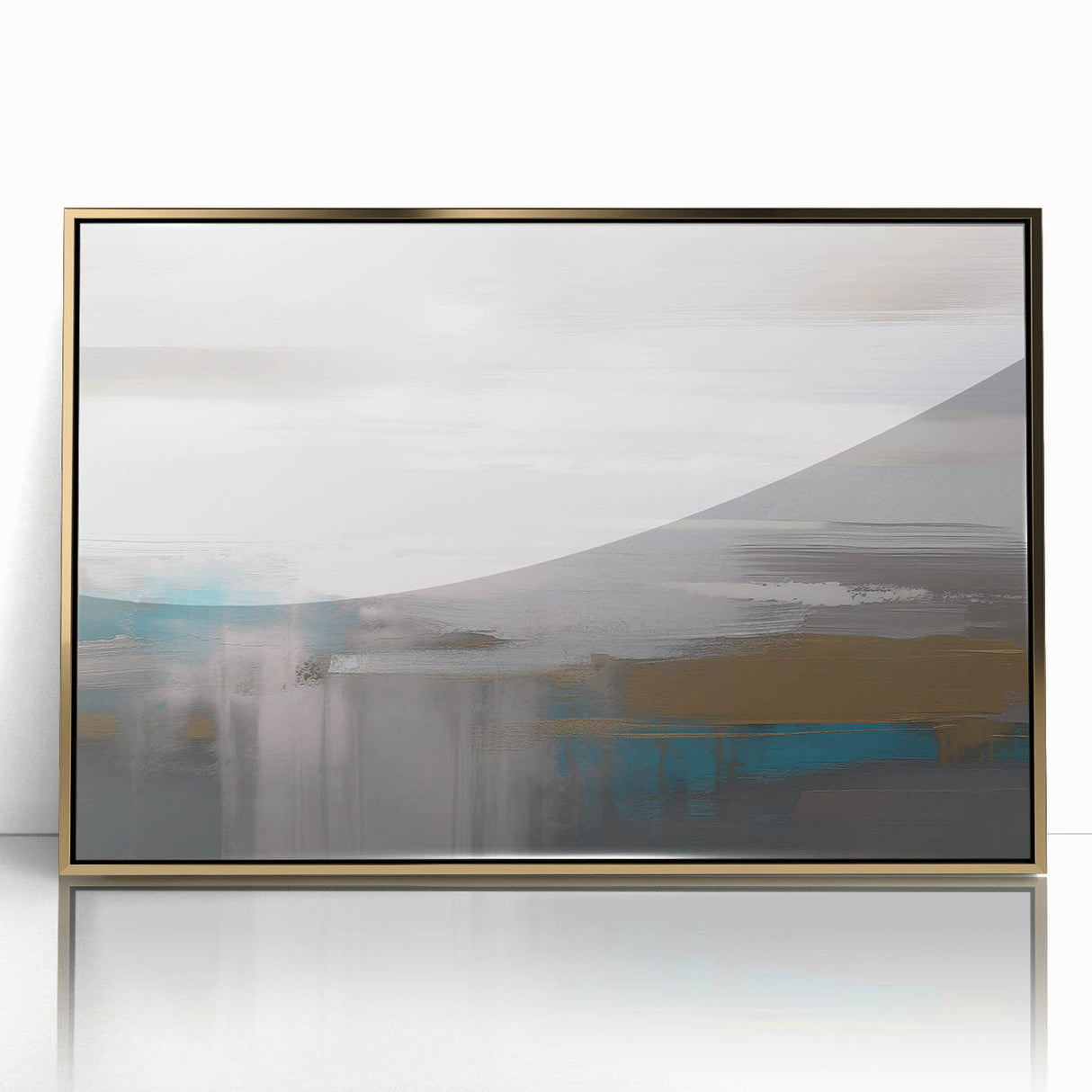 Abstract wall art featuring gold strokes and lines on a textured background, elegantly framed in acrylic, perfect for modern home decor or office settings.