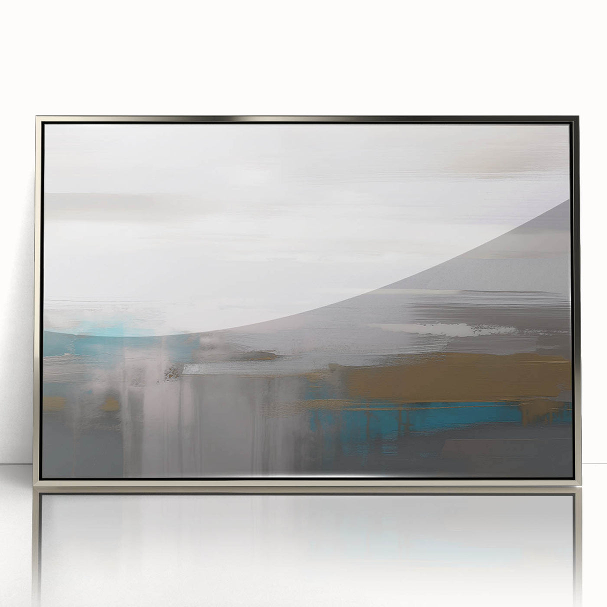 Framed wall art featuring an abstract design of colorful strokes and lines in silver-acrylic, perfect for modern home decor and gallery-style settings.