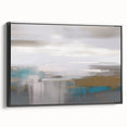 Framed canvas art featuring an abstract design of colorful strokes and lines, showcasing vibrant hues of blue, gold, and red, with a sleek black frame for modern decor.