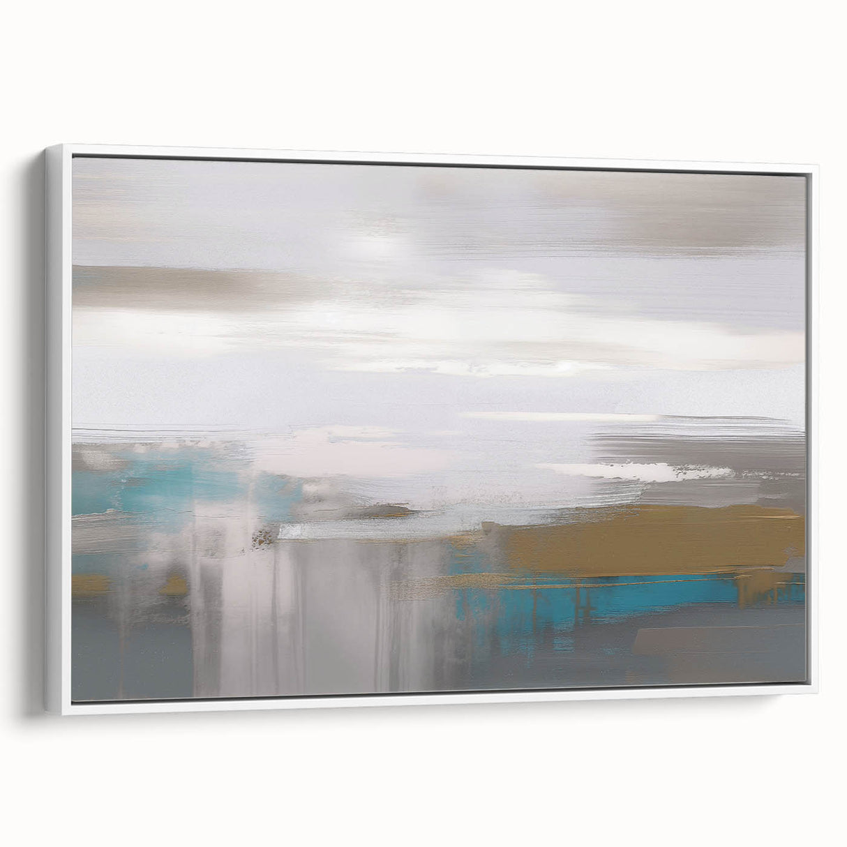 Framed canvas wall art showcasing a modern abstract design with dynamic strokes and lines in neutral tones, ideal for contemporary home decor.