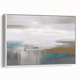 Framed canvas wall art showcasing a modern abstract design with dynamic strokes and lines in neutral tones, ideal for contemporary home decor.