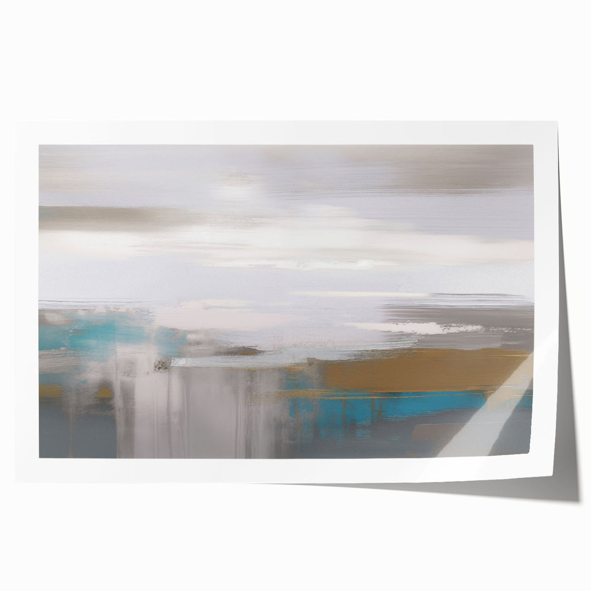 Abstract wall art print showcasing vibrant strokes and lines in a mix of blue, orange, and gold, ideal for modern home decor. Perfect for adding a contemporary touch to any living space.