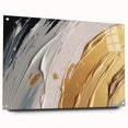 Acrylic glass wall art displaying an abstract design with vibrant strokes and lines, showcasing a modern aesthetic. The artwork is secured with pins, highlighting its contemporary style and depth, perfect for enhancing any interior decor.