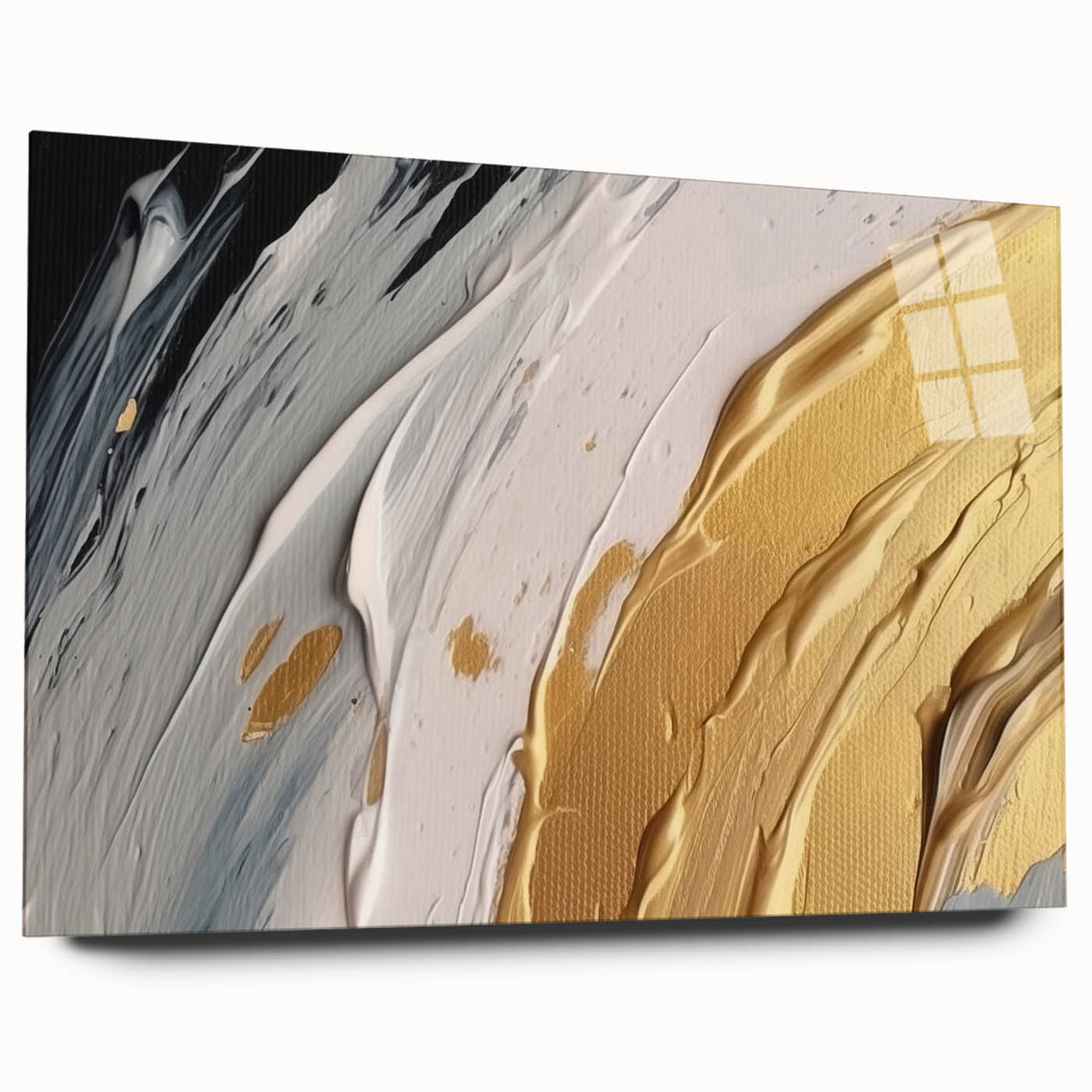Abstract wall art featuring vibrant strokes and lines in a colorful design, displayed in an acrylic glass frame, showcasing a modern artistic style ideal for contemporary decor.