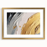 Abstract wall art featuring elegant strokes and lines in a modern design, framed with a gold mat, ideal for contemporary decor. Perfect for enhancing living spaces with a touch of sophistication and color.