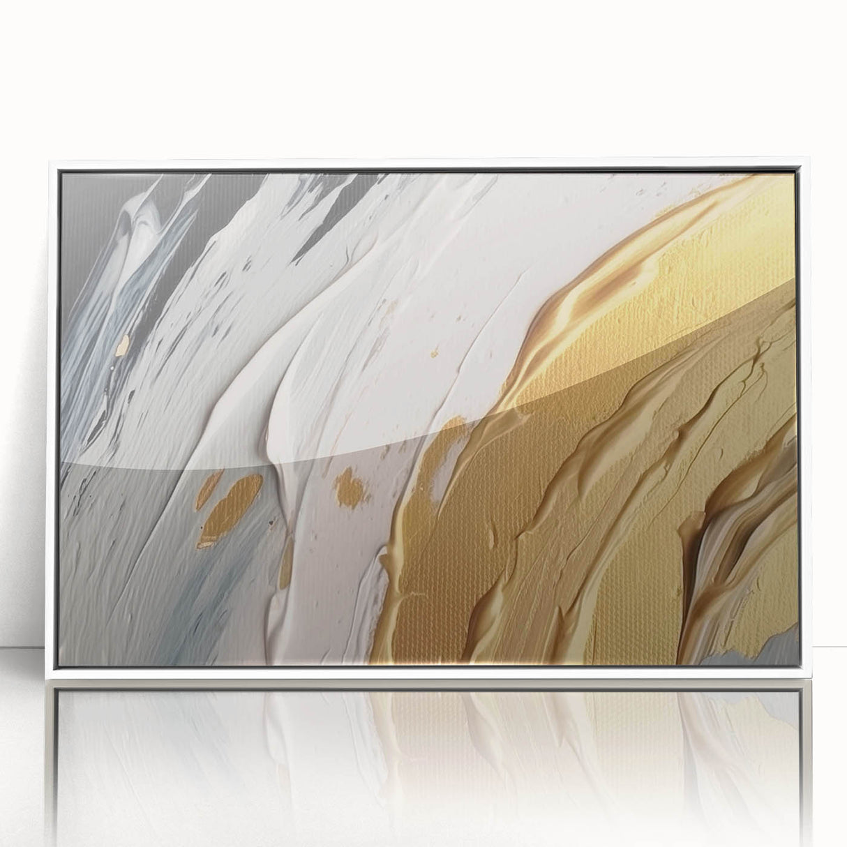 Framed wall art featuring an abstract design of colorful strokes and lines, with a white frame, perfect for modern decor in living spaces or offices.