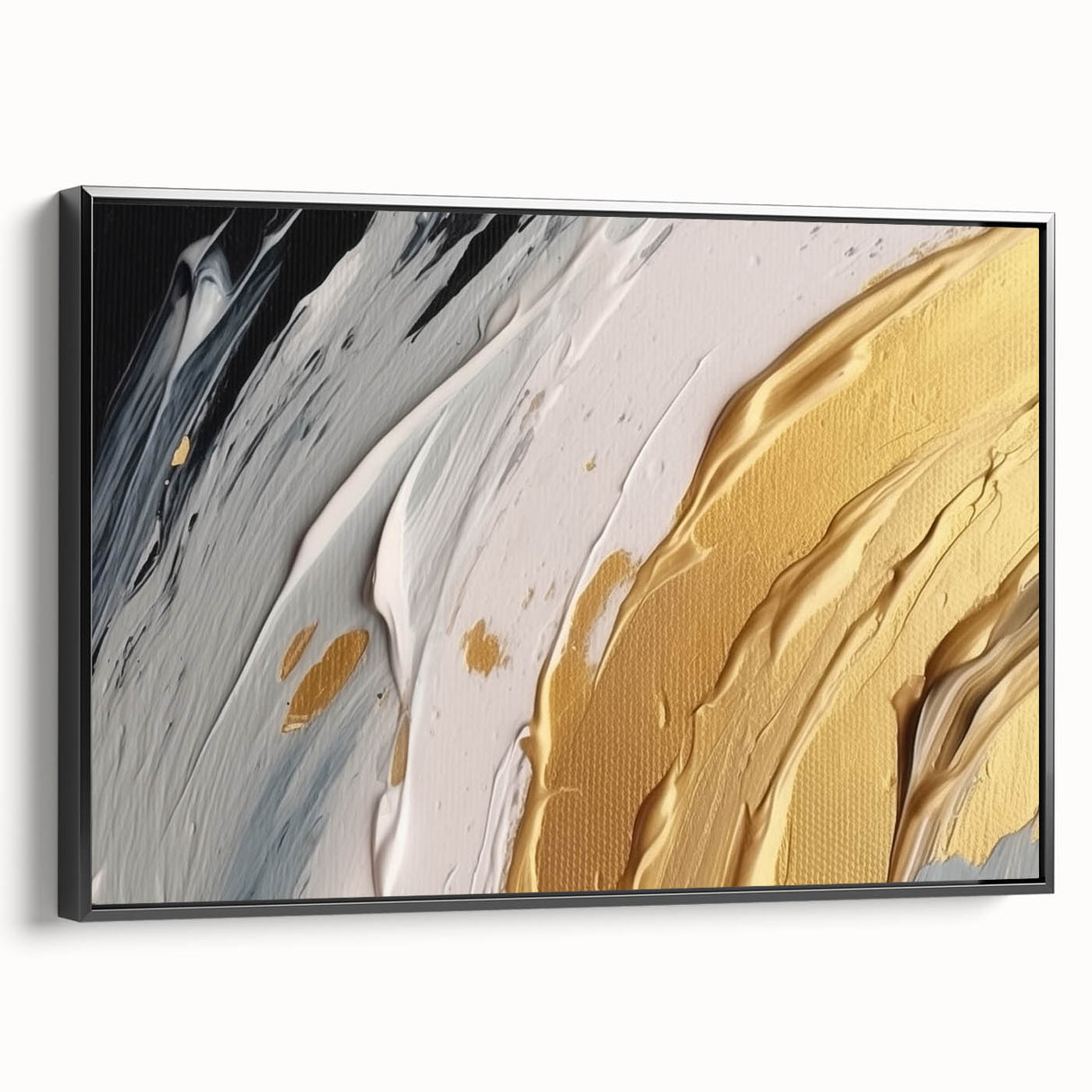 Framed canvas wall art showcasing an abstract design of colorful strokes and lines, featuring a sleek black frame, perfect for modern home decor.