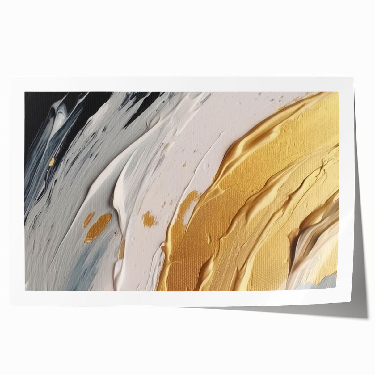 Abstract wall art print showcasing vibrant strokes and lines in a mix of blue, orange, and yellow hues, perfect for modern decor and creative spaces.