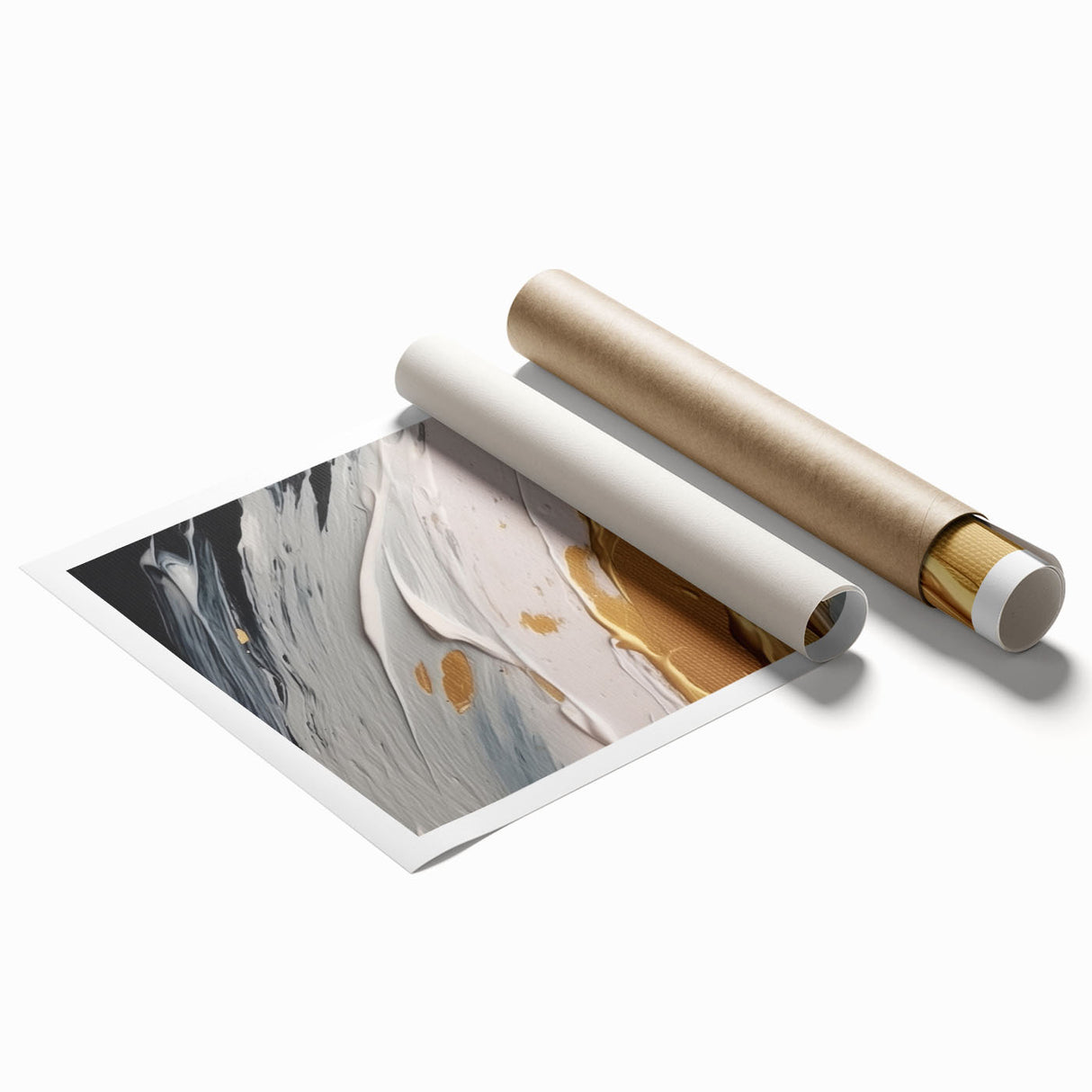 Abstract strokes and lines in vibrant colors create a modern art design on this rolled print, perfect for contemporary home decor, showcasing artistic expression and style.