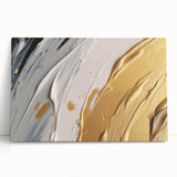 Abstract canvas wall art showcasing vibrant strokes and lines in shades of blue, orange, and gold, perfect for modern interior decor or art collection.