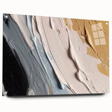 Abstract wall art featuring dynamic strokes and lines in vibrant colors, displayed in a sleek acrylic frame with visible mounting pins, ideal for modern decor.