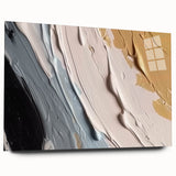 Abstract wall art featuring dynamic strokes and lines in vibrant colors, displayed in a sleek acrylic glass frame, showcasing a modern design aesthetic.