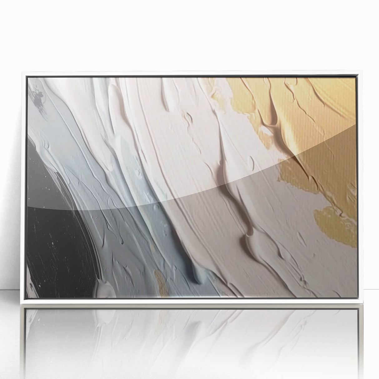Framed acrylic wall art featuring an abstract design with colorful strokes and lines, presented in a modern white frame, ideal for contemporary home decor.