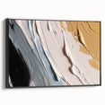 Framed canvas wall art showcasing an abstract design with dynamic strokes and lines in a monochrome color palette, viewed from the side, perfect for modern home decor.