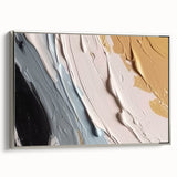 Framed canvas wall art showcasing an abstract strokes and lines design in silver tones. The artwork adds a modern touch to any interior decor, ideal for contemporary living spaces.