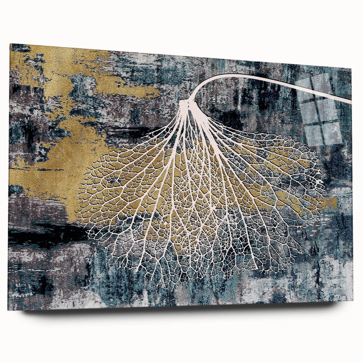 Abstract wall art design showcasing colorful strokes and lines on acrylic glass, presented in a side view, highlighting its modern aesthetic and vibrant colors. Ideal for contemporary home decor.