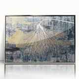 Framed acrylic wall art featuring an abstract design of silver strokes and lines, showcasing modern elegance, perfect for enhancing contemporary home decor.