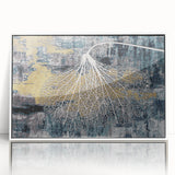 Framed abstract wall art featuring bold strokes and lines in vibrant colors, set against a white background, perfect for modern home decor.