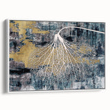 Framed canvas wall art showcasing an abstract design with soft strokes and lines in muted colors, displayed from a white side view, ideal for modern decor.