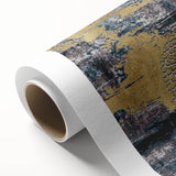 Abstract wall art design featuring vibrant strokes and lines in shades of blue, yellow, and red on a rolled canvas, ideal for modern decor. Perfect for adding an artistic touch to any room.