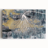 Abstract wall art featuring vibrant strokes and lines in shades of blue, pink, and yellow, designed as a stretched canvas, ideal for modern home decor.