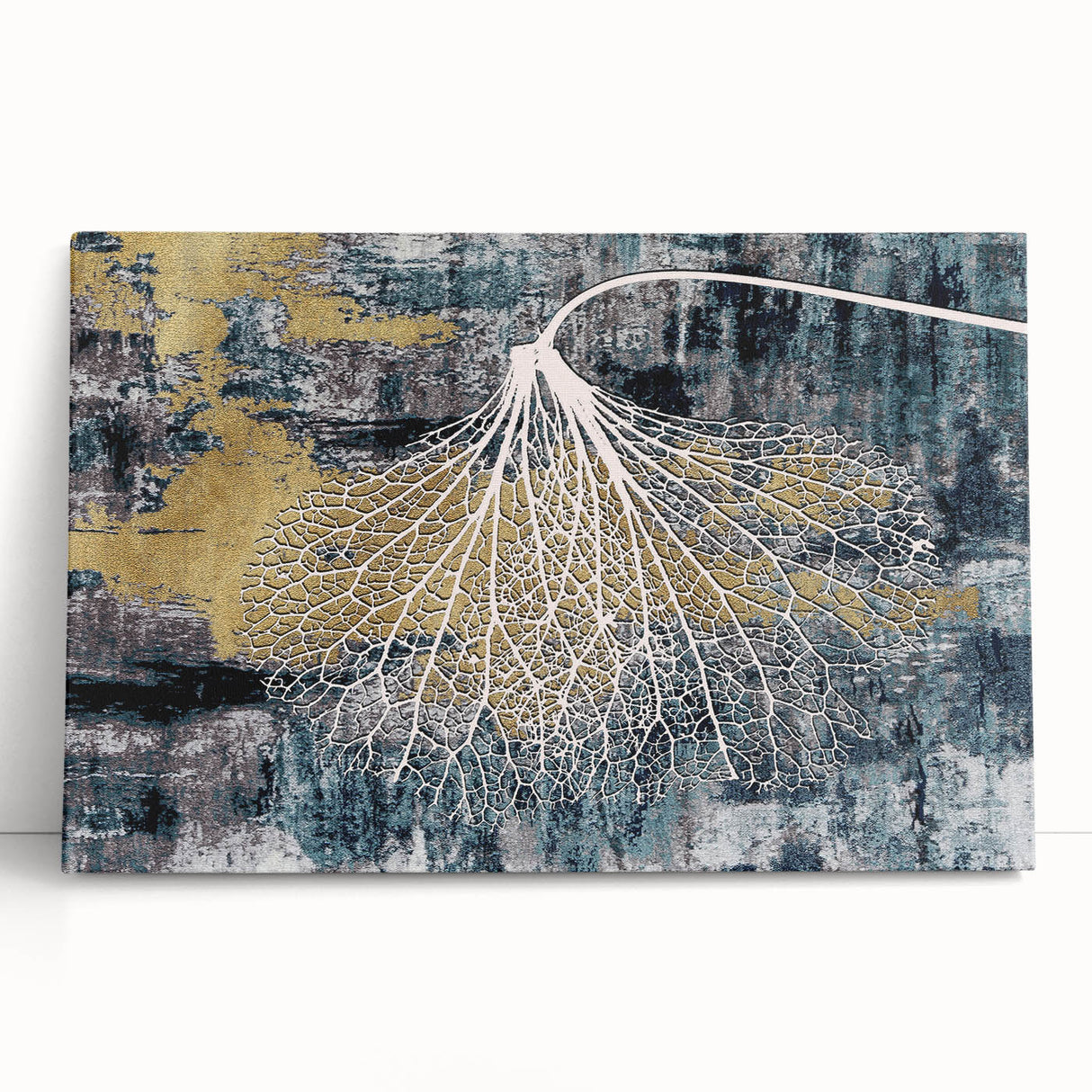 Abstract wall art featuring colorful strokes and lines on a stretched canvas, showcasing vibrant hues of blue, pink, and yellow, perfect for modern decor.
