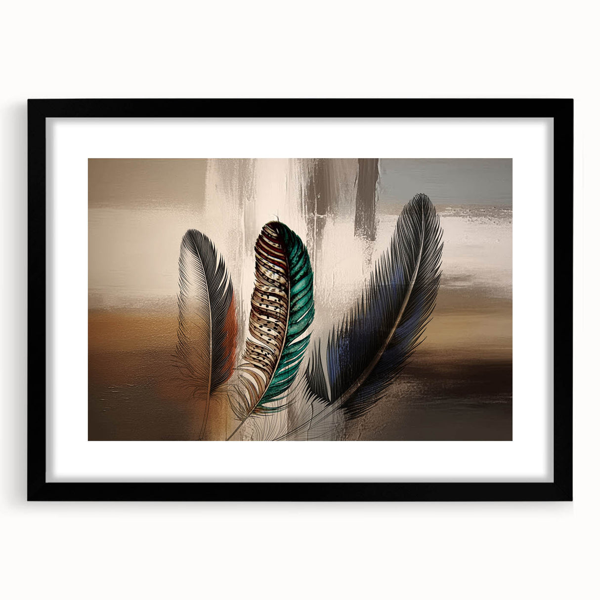 Abstract strokes and lines design wall art in a sleek black frame with a mat, showcasing modern artistic elements perfect for contemporary decor.