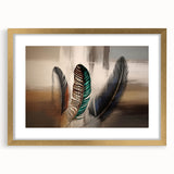Abstract wall art featuring dynamic strokes and lines in a sophisticated gold frame, showcasing modern design elements perfect for contemporary home decor.