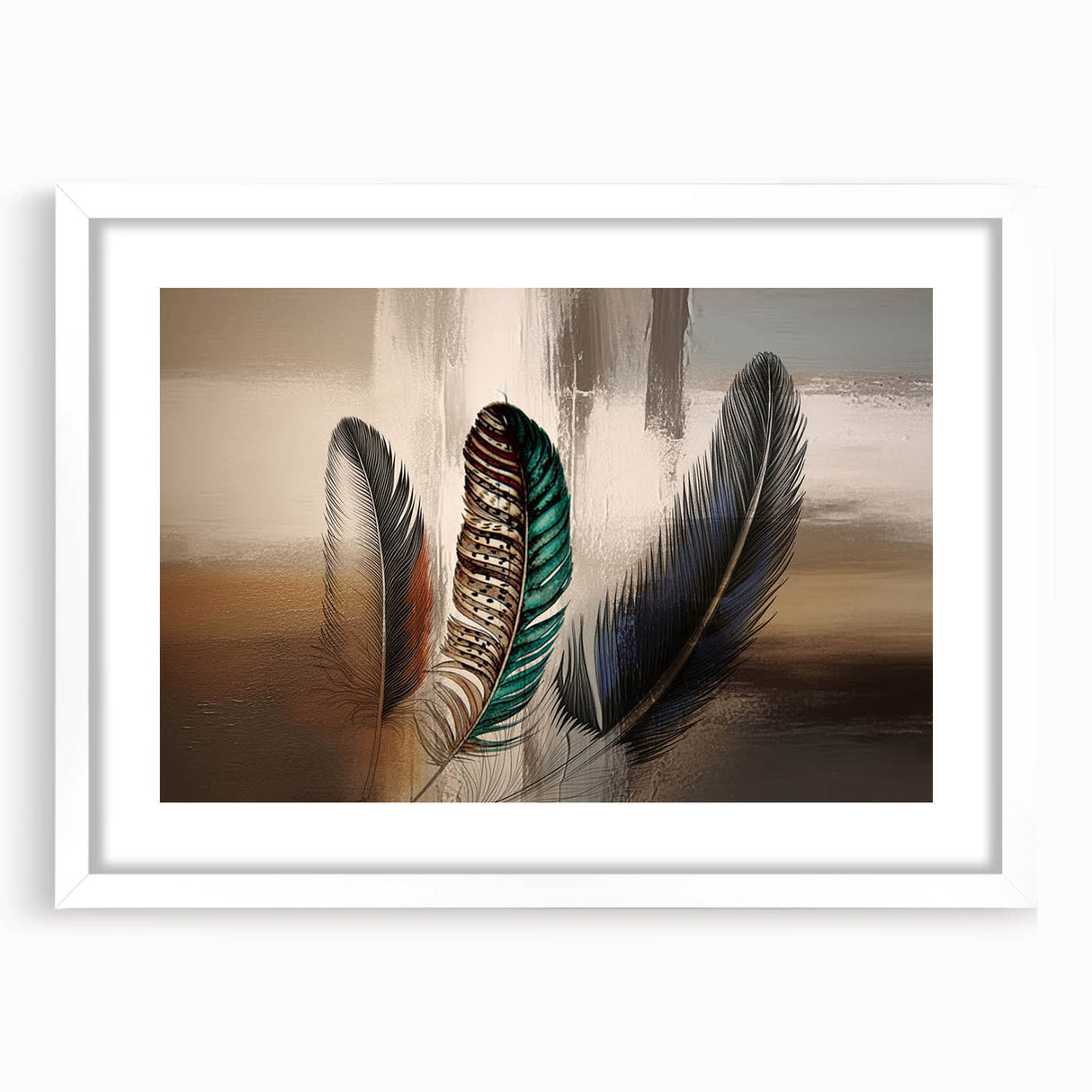 Abstract wall art featuring bold strokes and lines in a modern design, framed with a white mat, ideal for contemporary decor settings. Perfect for adding a touch of elegance to living spaces.