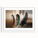 Abstract wall art featuring bold strokes and lines in a modern design, framed with a white mat, ideal for contemporary decor settings. Perfect for adding a touch of elegance to living spaces.