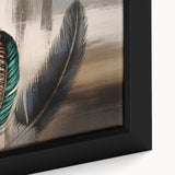 Close-up of a framed canvas wall art piece showcasing an abstract design of colorful strokes and lines in vibrant hues, perfect for modern home decor.