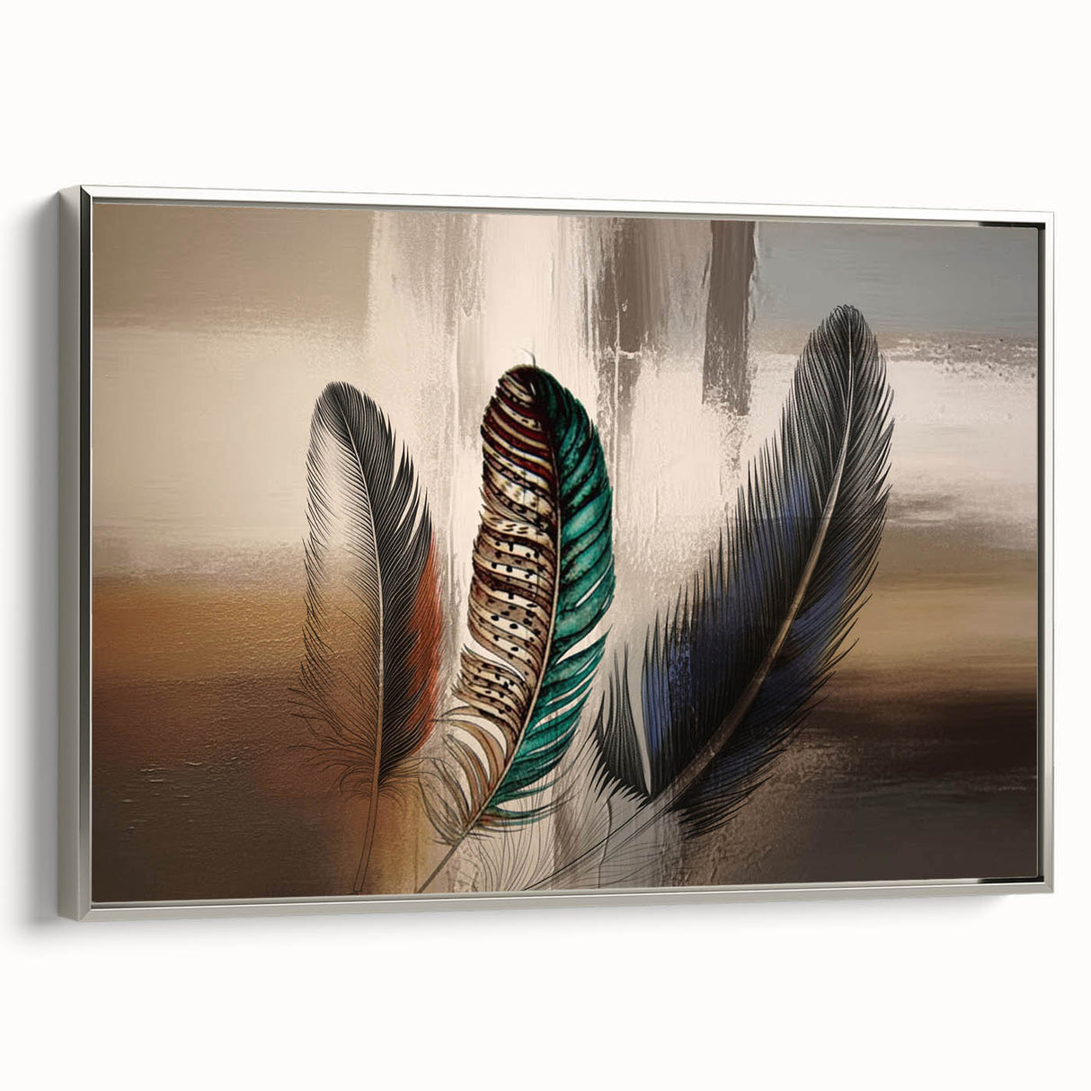 Framed abstract strokes and lines wall art in silver, showcasing a modern design with intricate patterns and a sleek side view, perfect for contemporary decor.
