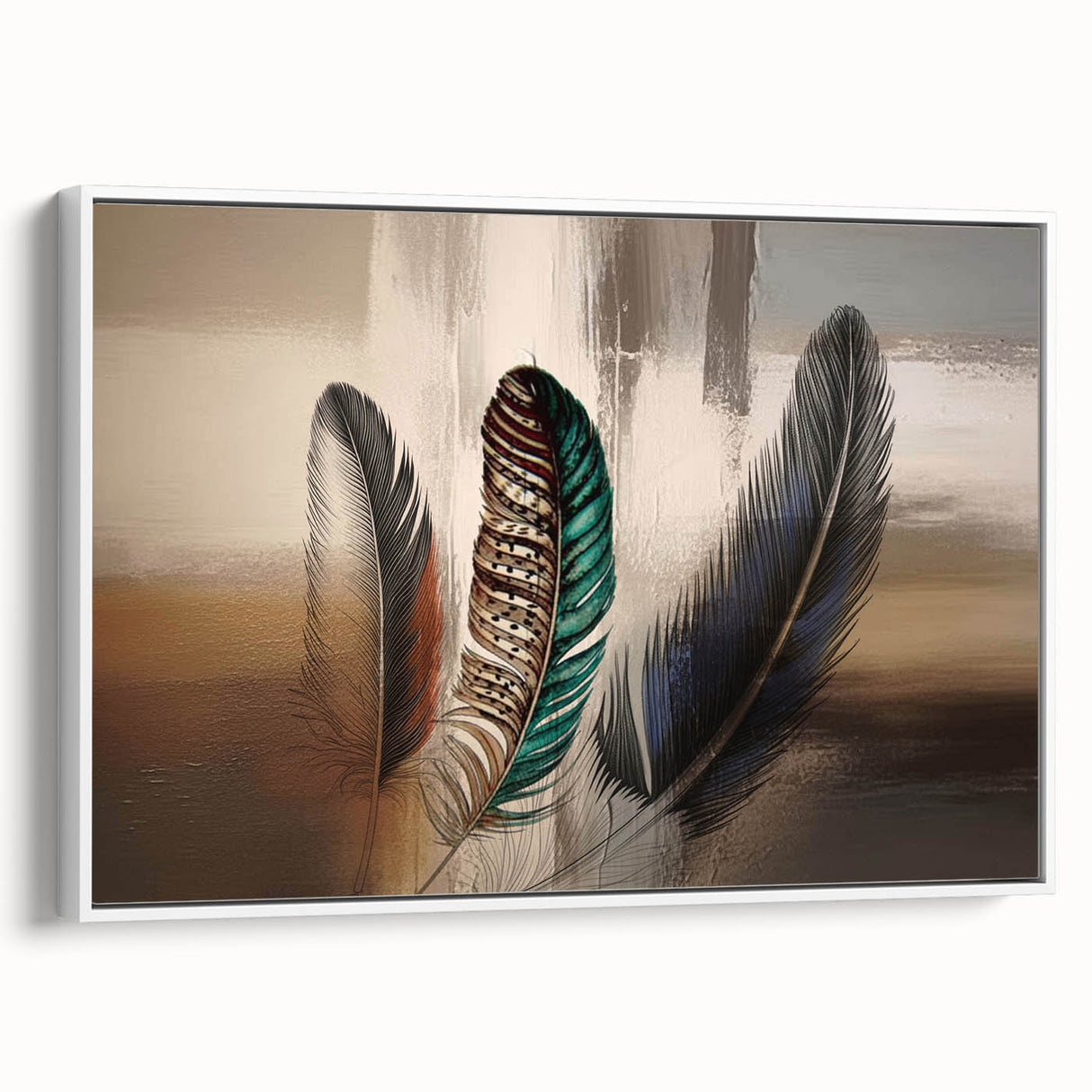 Framed canvas wall art showcasing an abstract design with colorful strokes and lines, elegantly displayed in a modern white frame, ideal for contemporary decor.