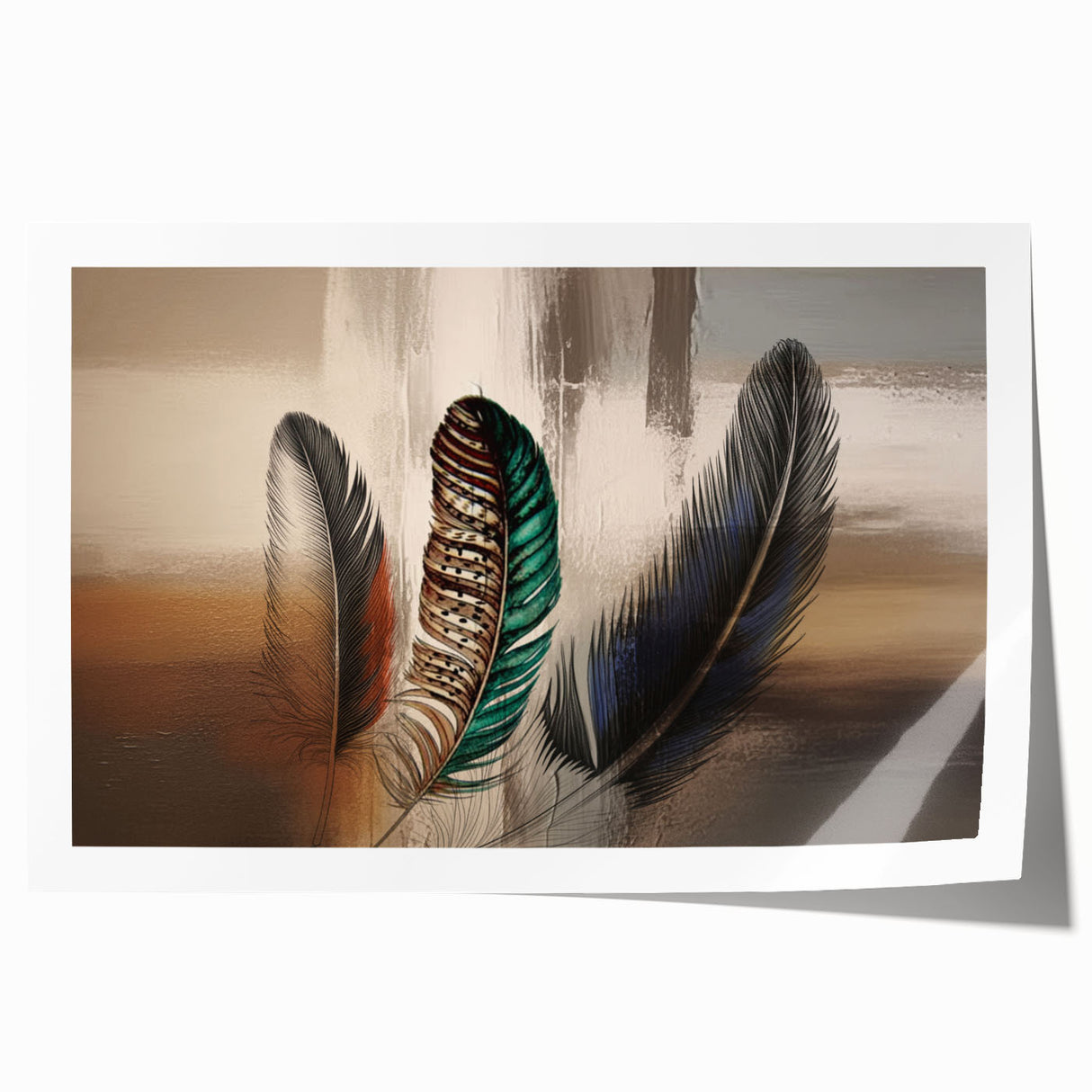 Abstract wall art featuring vibrant strokes and lines in shades of blue, orange, and yellow, perfect for modern decor. This rolled print is ideal for stylish home or office settings.