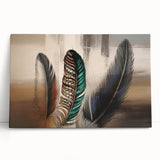 Abstract strokes and lines in vibrant colors create a modern wall art design on stretched canvas, leaning against a neutral wall, perfect for contemporary decor.