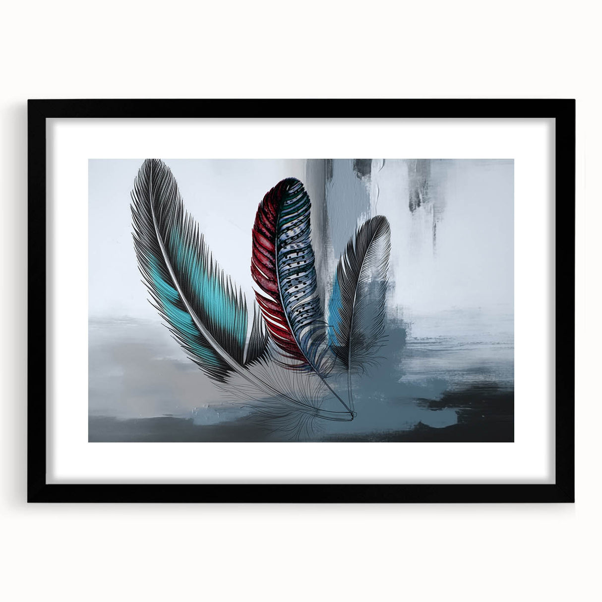 Abstract wall art featuring colorful strokes and lines in a sleek black frame, designed to enhance modern interiors with a contemporary touch. Perfect for stylish decoration.