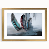 Abstract wall art featuring dynamic strokes and lines in gold and neutral tones, framed with a mat, enhancing modern decor aesthetics. Perfect for contemporary living spaces.