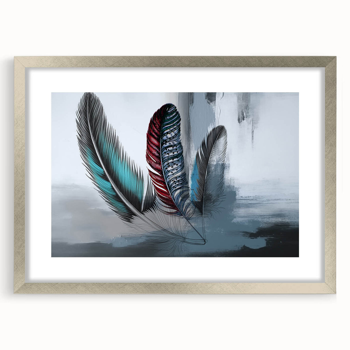 Abstract strokes and lines create a modern wall art design in a sleek silver frame with a mat, showcasing a sophisticated aesthetic for contemporary decor.