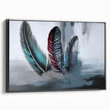 Framed canvas wall art showcasing an abstract design with bold strokes and lines in black and white, perfect for modern decor. Side view highlights its sleek frame.