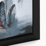 Close-up of a framed canvas featuring an abstract strokes and lines design in vibrant colors, showcasing a modern artistic wall art piece perfect for home decor.