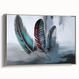 Framed canvas wall art featuring an abstract design of colorful strokes and lines in silver tones, showcasing a modern and elegant aesthetic perfect for contemporary decor.