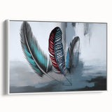 Framed canvas wall art showcasing an abstract design of colorful strokes and lines, set against a white background, perfect for modern home decor.