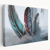 Abstract wall art featuring dynamic strokes and lines in a vibrant color palette, displayed in a stretched canvas format from a side view, ideal for modern decor.