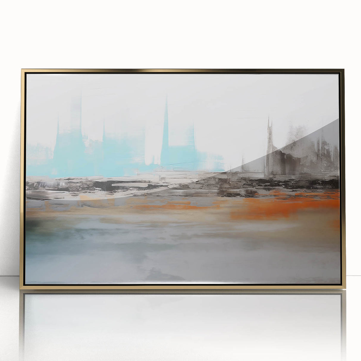Framed wall art featuring an abstract design of colorful strokes and lines in gold and white, perfect for modern decor. Ideal for enhancing living spaces with artistic flair.