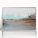 Framed acrylic wall art showcasing an abstract design of colorful strokes and lines, set against a white background, ideal for modern home decor.