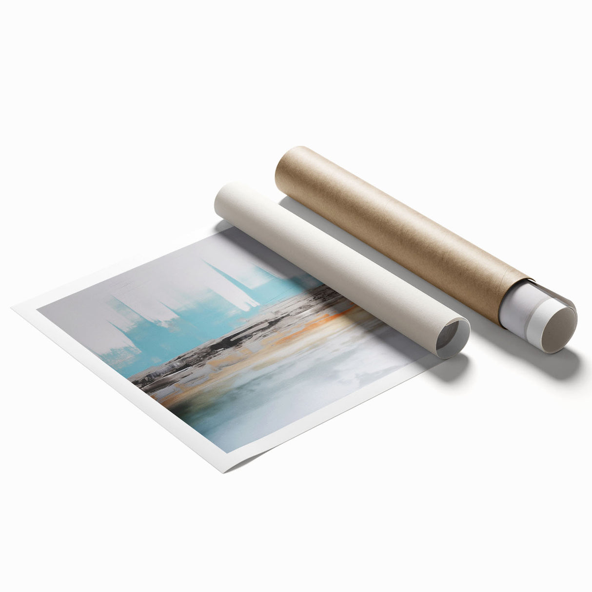 Abstract wall art print featuring vibrant strokes and lines in shades of blue, orange, and yellow, ideal for modern home decor. Perfect for adding a splash of color to any space.